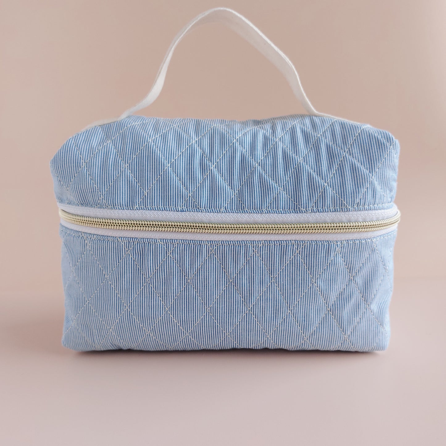 Quilted Vanity Bag | Blue Microstripes