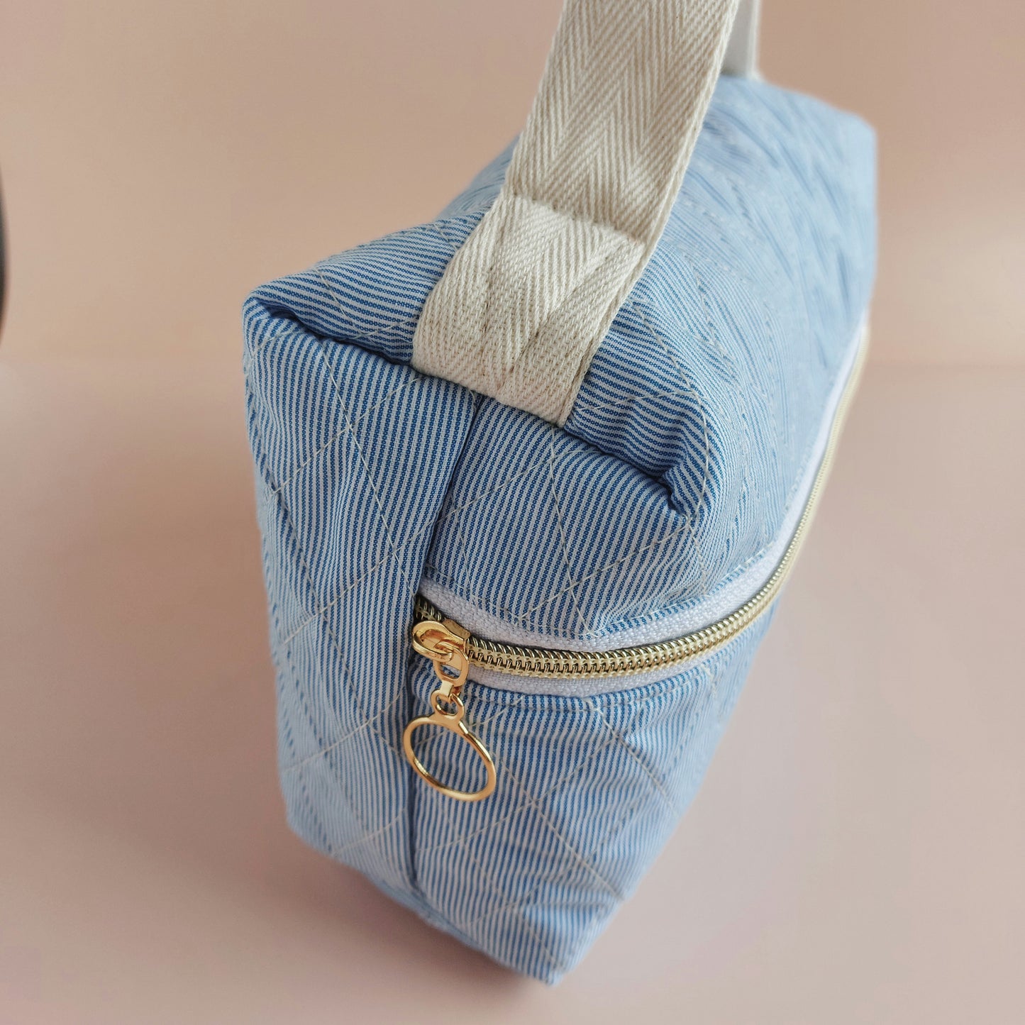 Quilted Vanity Bag | Blue Microstripes