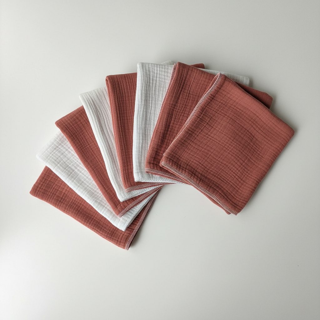 Mixed terracotta and white muslin flat lay