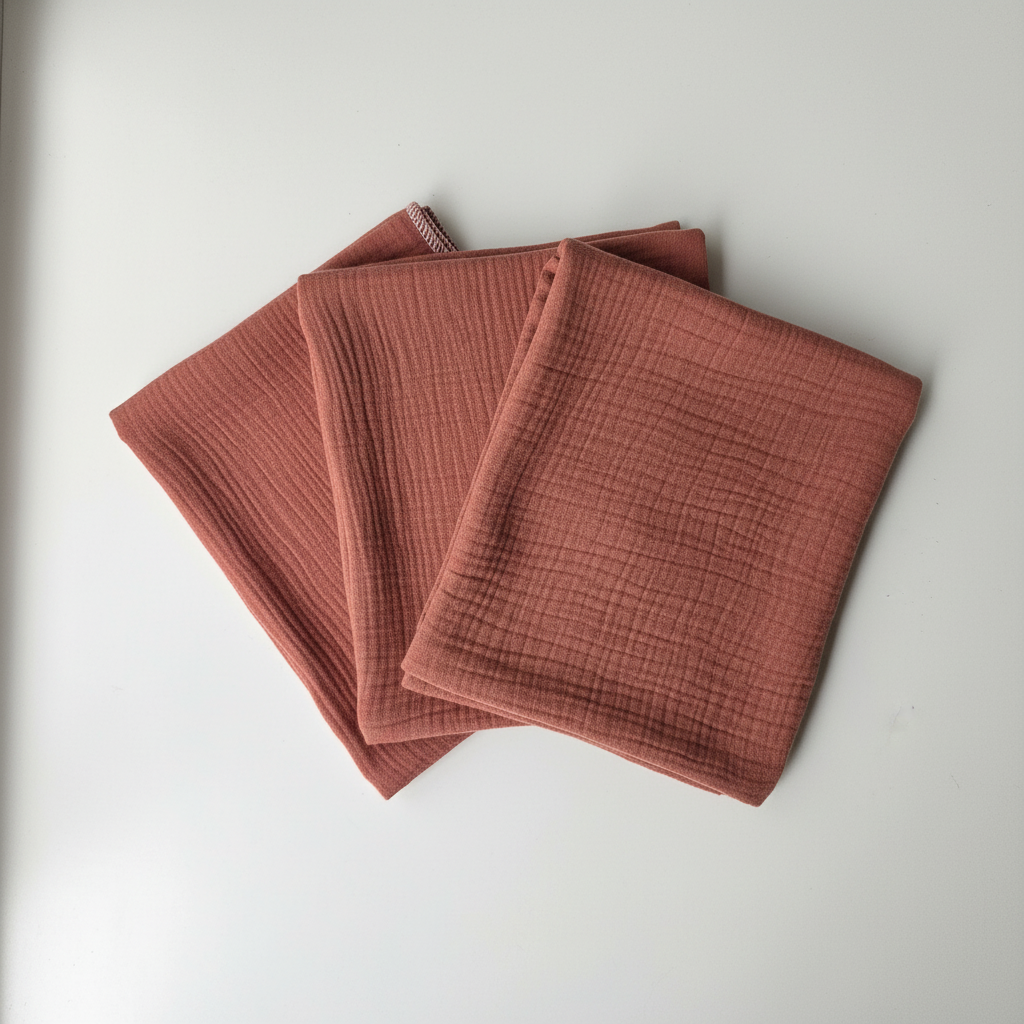 Terracotta muslins fanned out flat lay